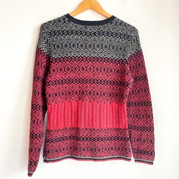 Woolrich Fairisle Black Red Print Cotton  Sweater S - Picture 4 of 6